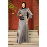 Eliana Gown - A-Line Dress with Crystal Belt, Puffed Shoulders & Balloon Sleeves