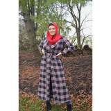 Plaid Maxi Cardigan in Red, Black & Cream Tones