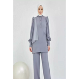 Grey Crepe Formal Suit: Elegant Two-Piece Ensemble